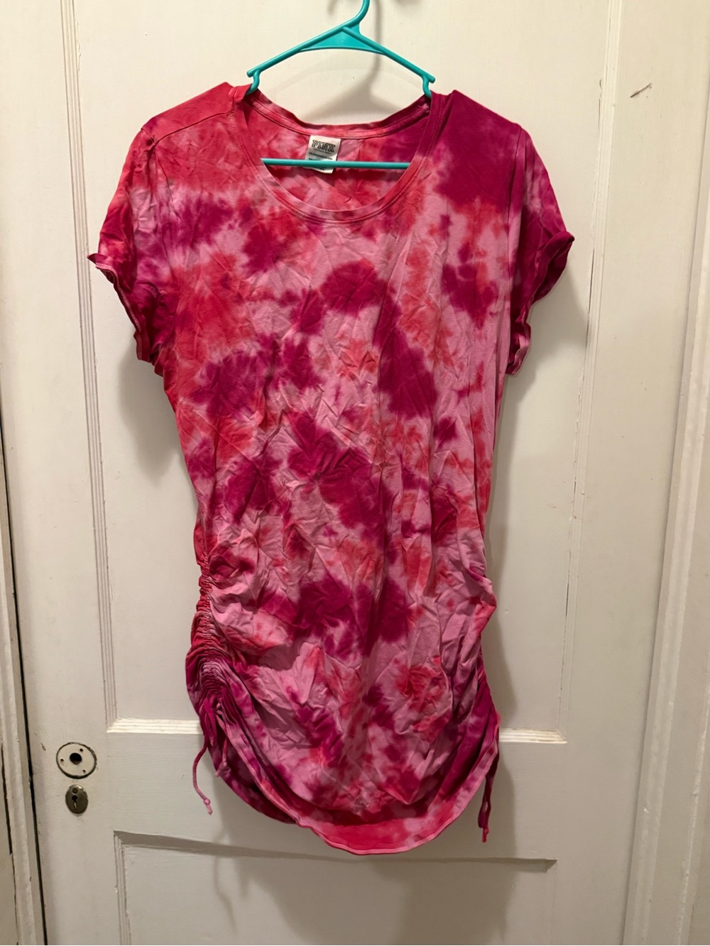 Women’s Pink Tie-Dye Ruched Side Tee dress